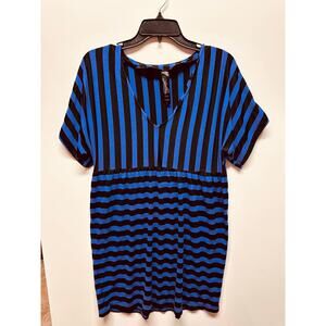 Priorities Women's Short Sleeve Purple/Black Striped V-Neck Dress Size Large